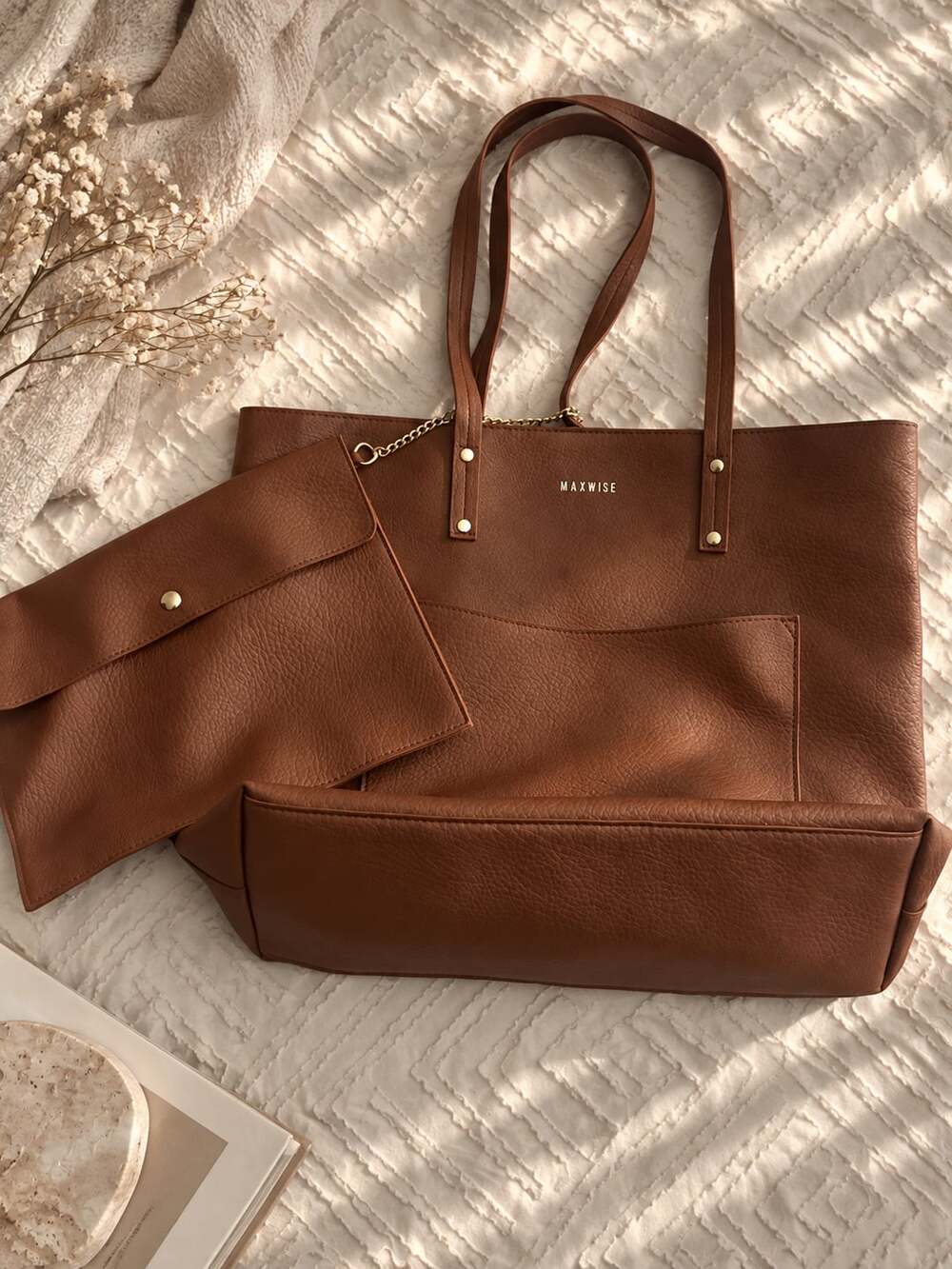 Maxwise Vegan Leather Tote Bag Brown